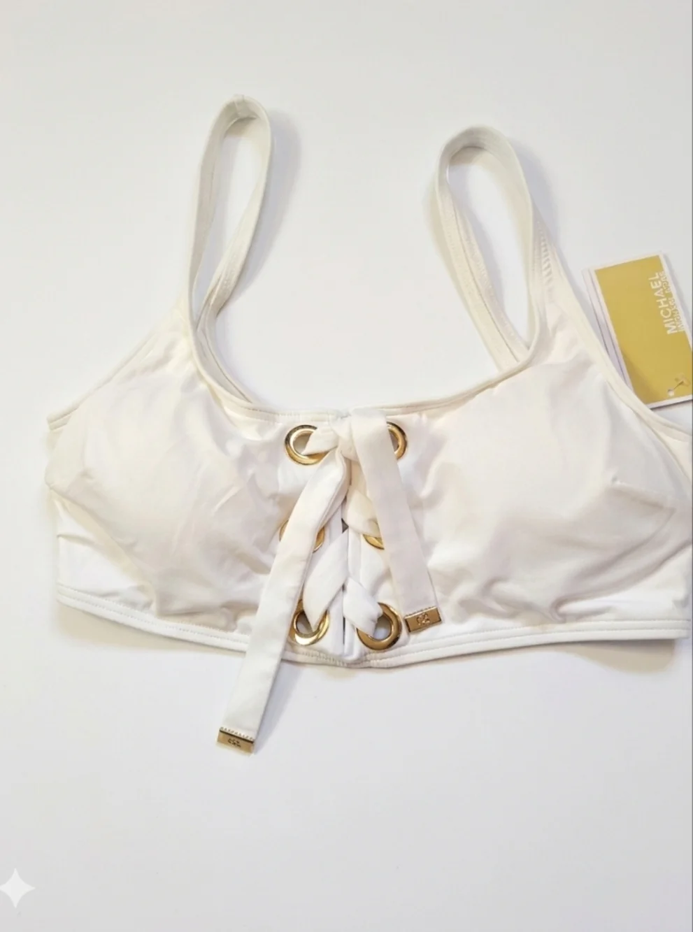 Nwt Michael Kors White Lace-Up Bikini Top‎ Large
